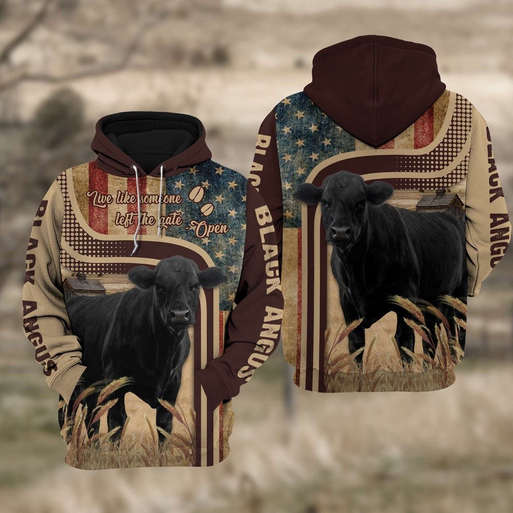 Black Angus Cattle US Flag All Over Printed Cattle Hoodie TT2, Farmer Hoodie, Farm Themed Shirts, Farm Tee Shirts