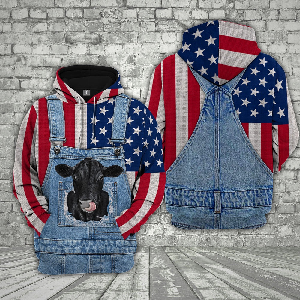 Black Angus Cattle US Flag Farm Personalized 3D Hoodie, Farmer Hoodie, Custom Farm Shirts, Farmer T Shirt