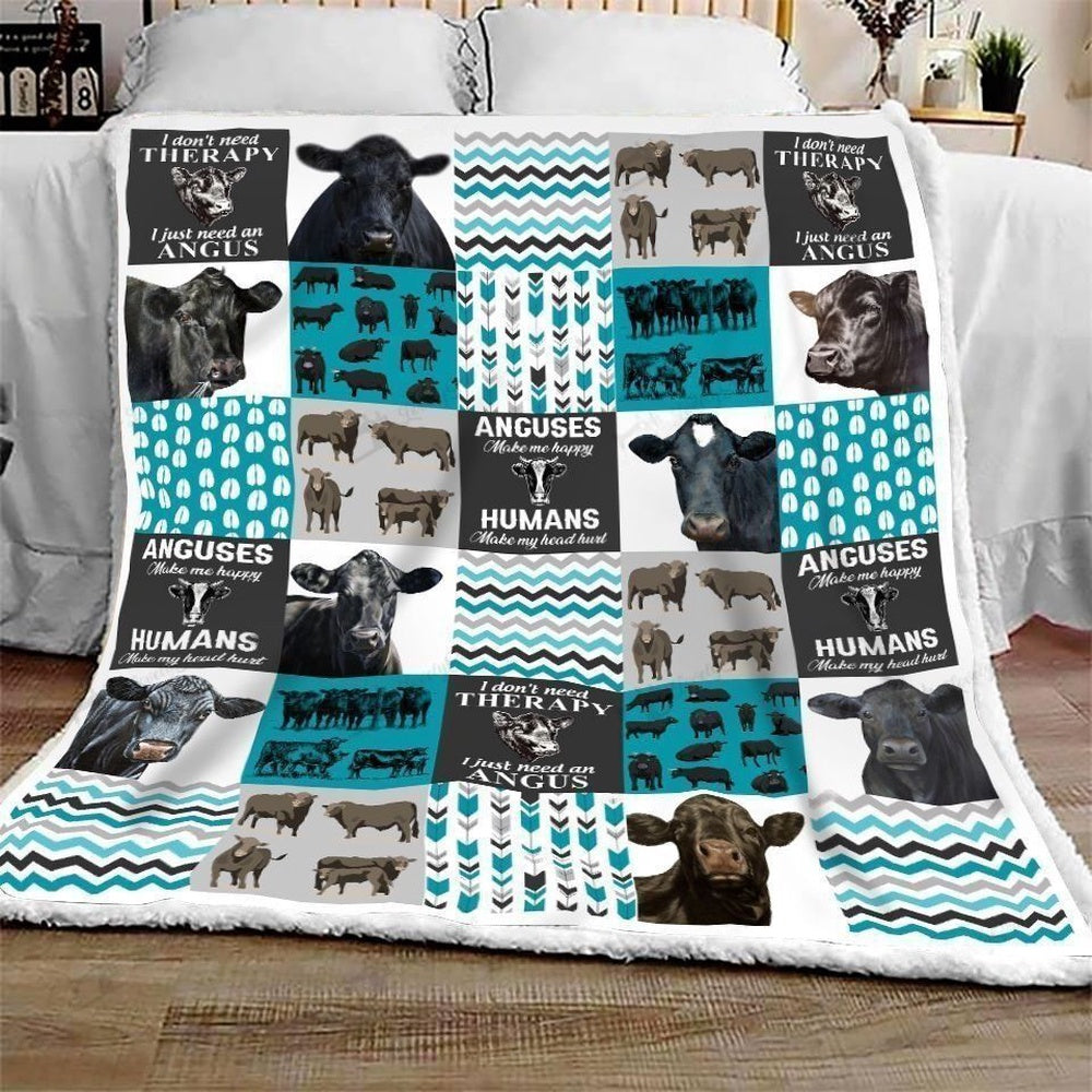 Black Angus Cow Blue All Printed 3D Blanket, Farm Blanket, Farm Animal Blanket