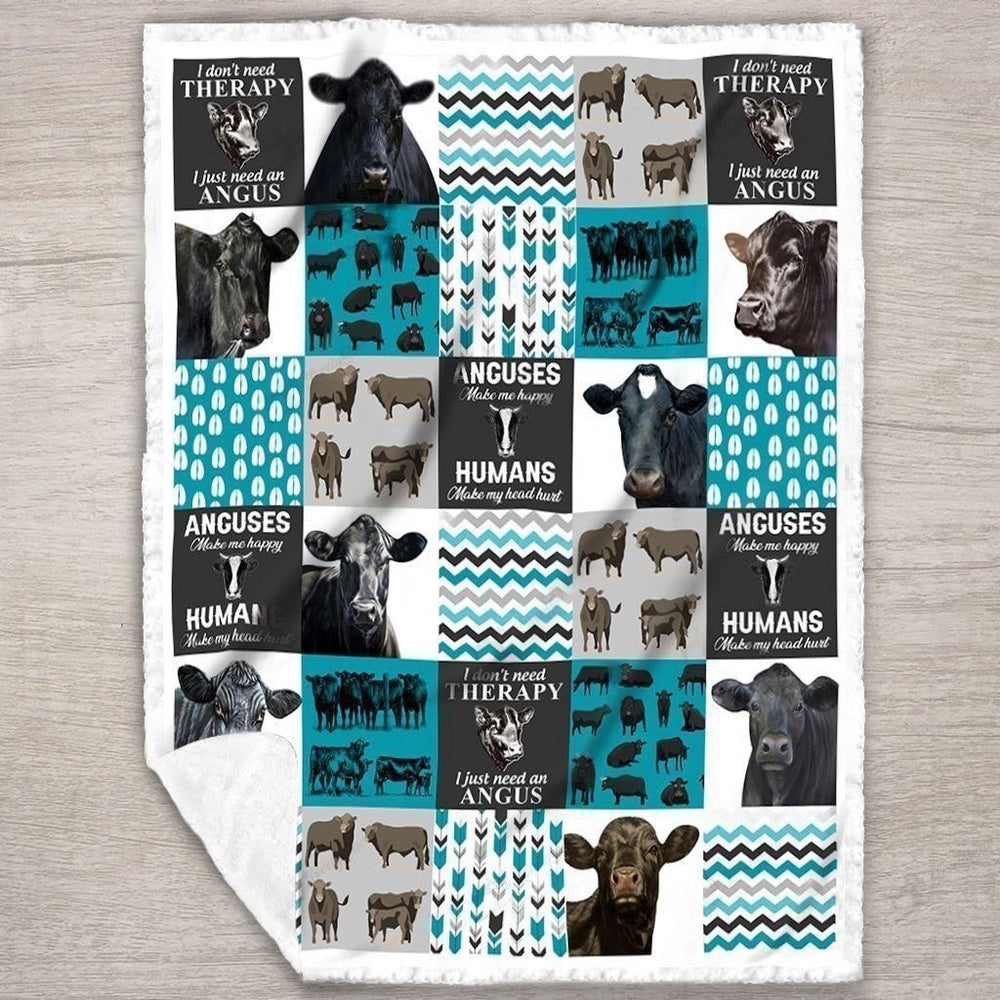 Black Angus Cow Blue All Printed 3D Blanket, Farm Blanket, Farm Animal Blanket