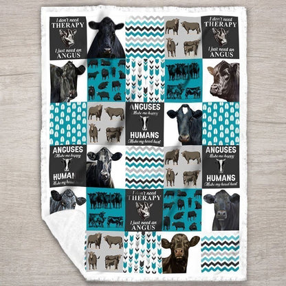 Black Angus Cow Blue All Printed 3D Blanket, Farm Blanket, Farm Animal Blanket