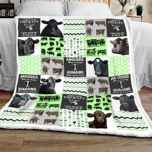 Black Angus Cow Green All Printed 3D Blanket, Farm Blanket, Farm Animal Blanket