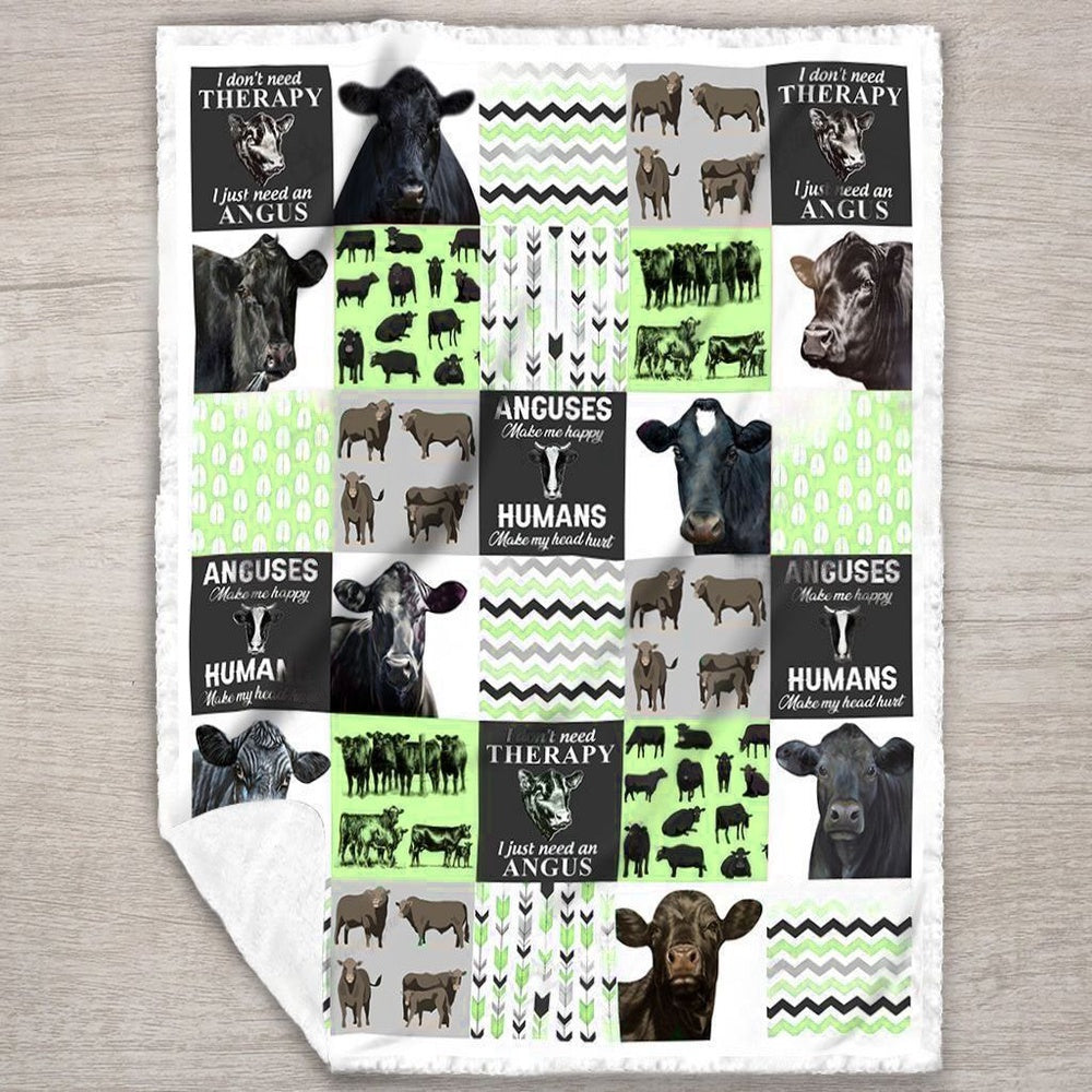 Black Angus Cow Green All Printed 3D Blanket, Farm Blanket, Farm Animal Blanket