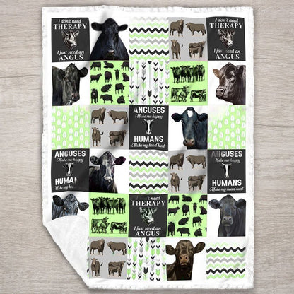Black Angus Cow Green All Printed 3D Blanket, Farm Blanket, Farm Animal Blanket