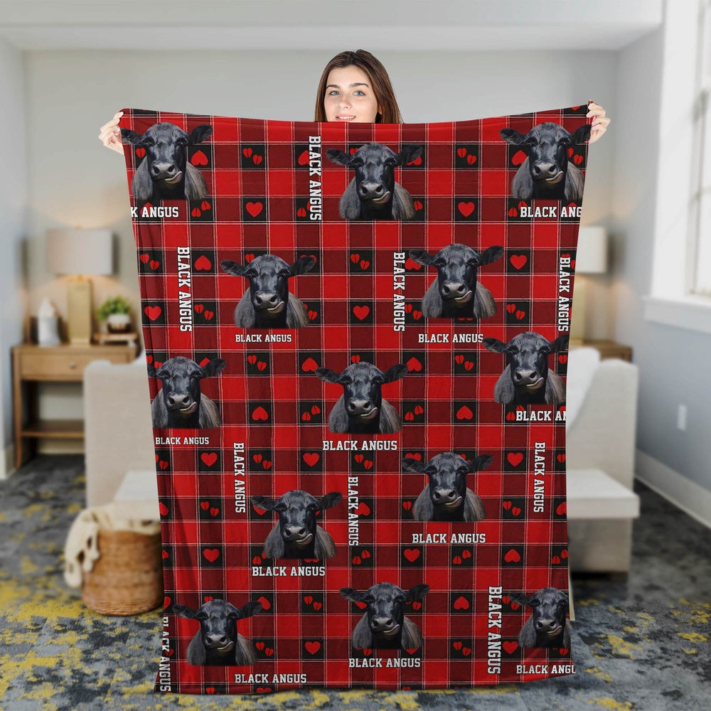 Black Angus Cow Pattern Hoodie Blanket, Farm Blanket, Farm Animal Blanket
