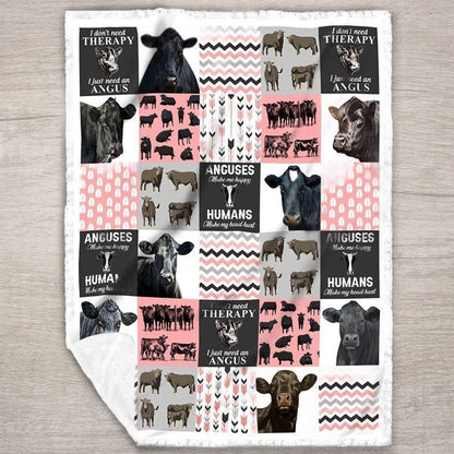 Black Angus Cow Pink All Printed 3D Blanket, Farm Blanket, Farm Animal Blanket