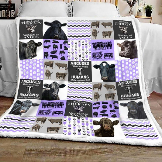 Black Angus Cow Purple All Printed 3D Blanket, Farm Blanket, Farm Animal Blanket