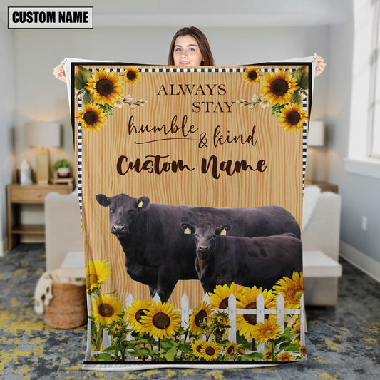 Black Angus Custom Name Always Stay Humble and Kind Blanket, Farm Blanket, Farm Animal Blanket