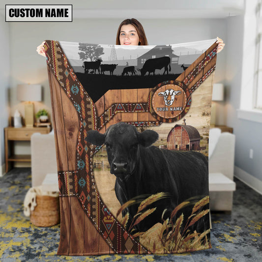 Black Angus Custom Name Brocade Pattern Blanket, Farm Blanket, Farm Animal Blanket