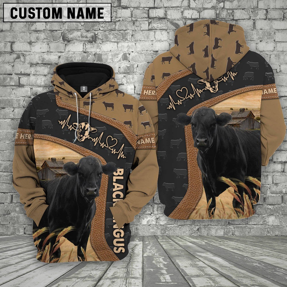Black Angus Custom Name Heart Beat Hoodie, Farmer Hoodie, Custom Farm Shirts, Farmer T Shirt