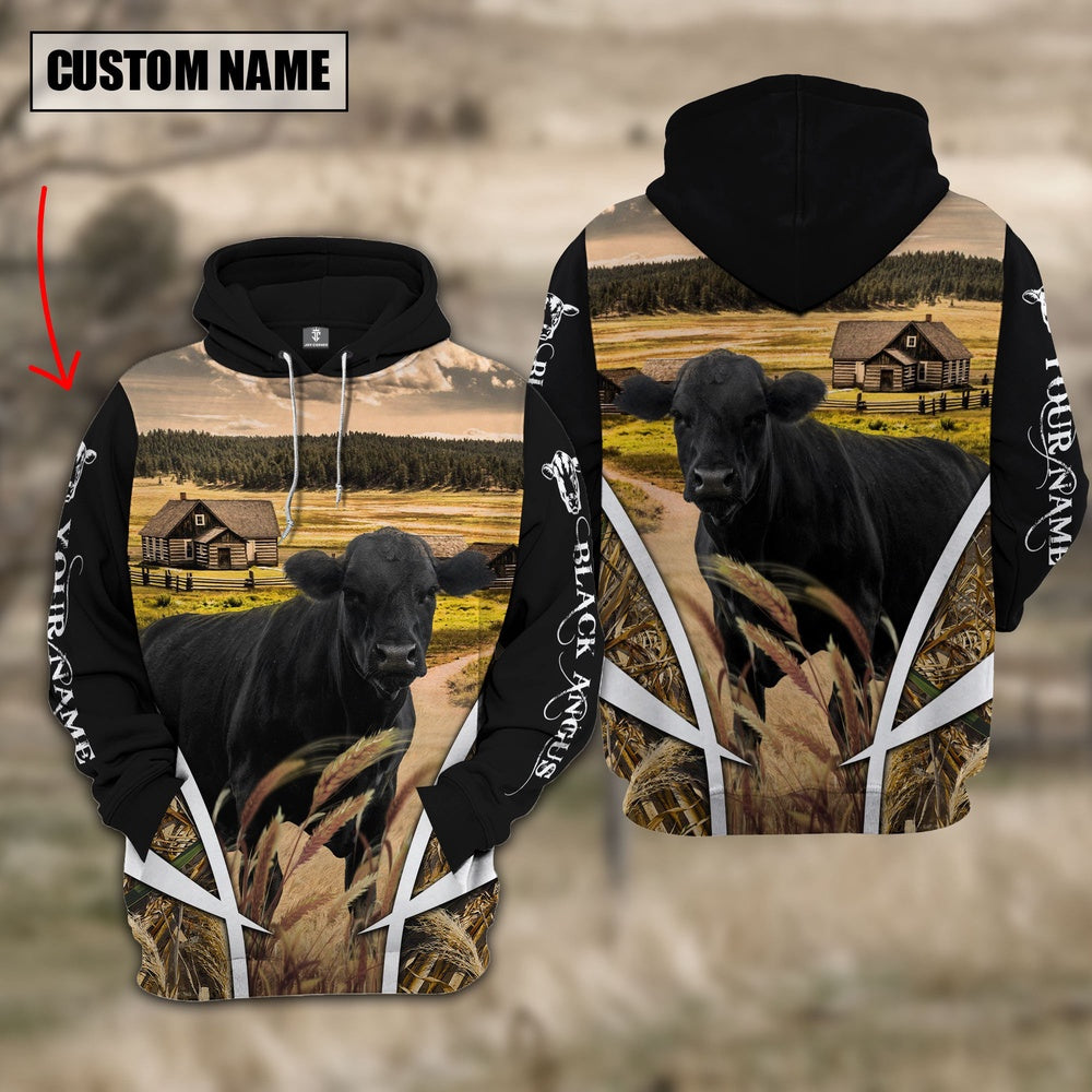 Black Angus Custom Name Wheat Farm Hoodie, Farmer Hoodie, Custom Farm Shirts, Farmer T Shirt