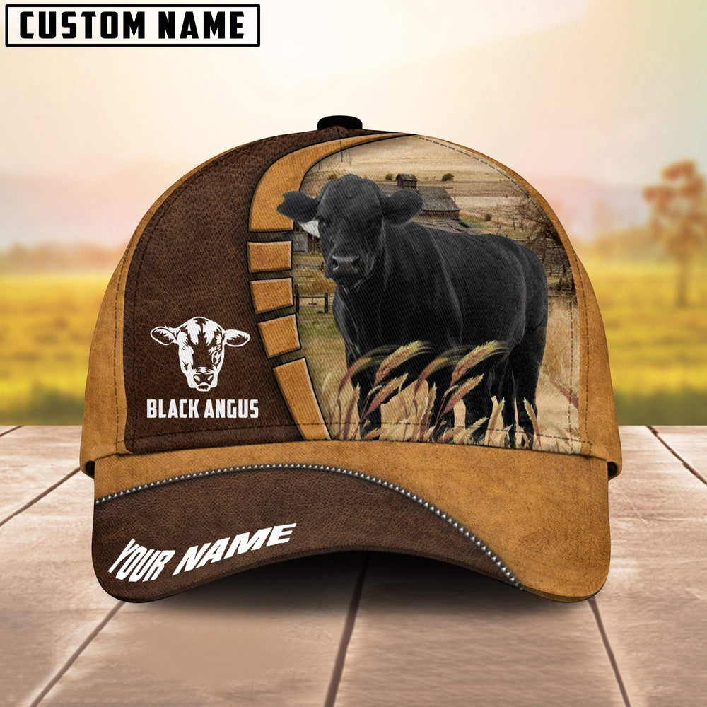 Black Angus Customized Name Brown 3D Cap, Farmer Cap, Vintage Farmer Hat, Mens Farmer Hats, Cap For Farmers