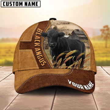 Black Angus Customized Name Brown Leather Pattern Cap, Farmer Cap, Vintage Farmer Hat, Mens Farmer Hats, Cap For Farmers