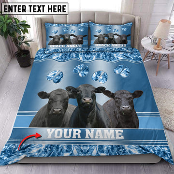 Black Angus Customized Name Glittering Bedding Set, Farm Bedding Set, Farmhouse Bedding Set