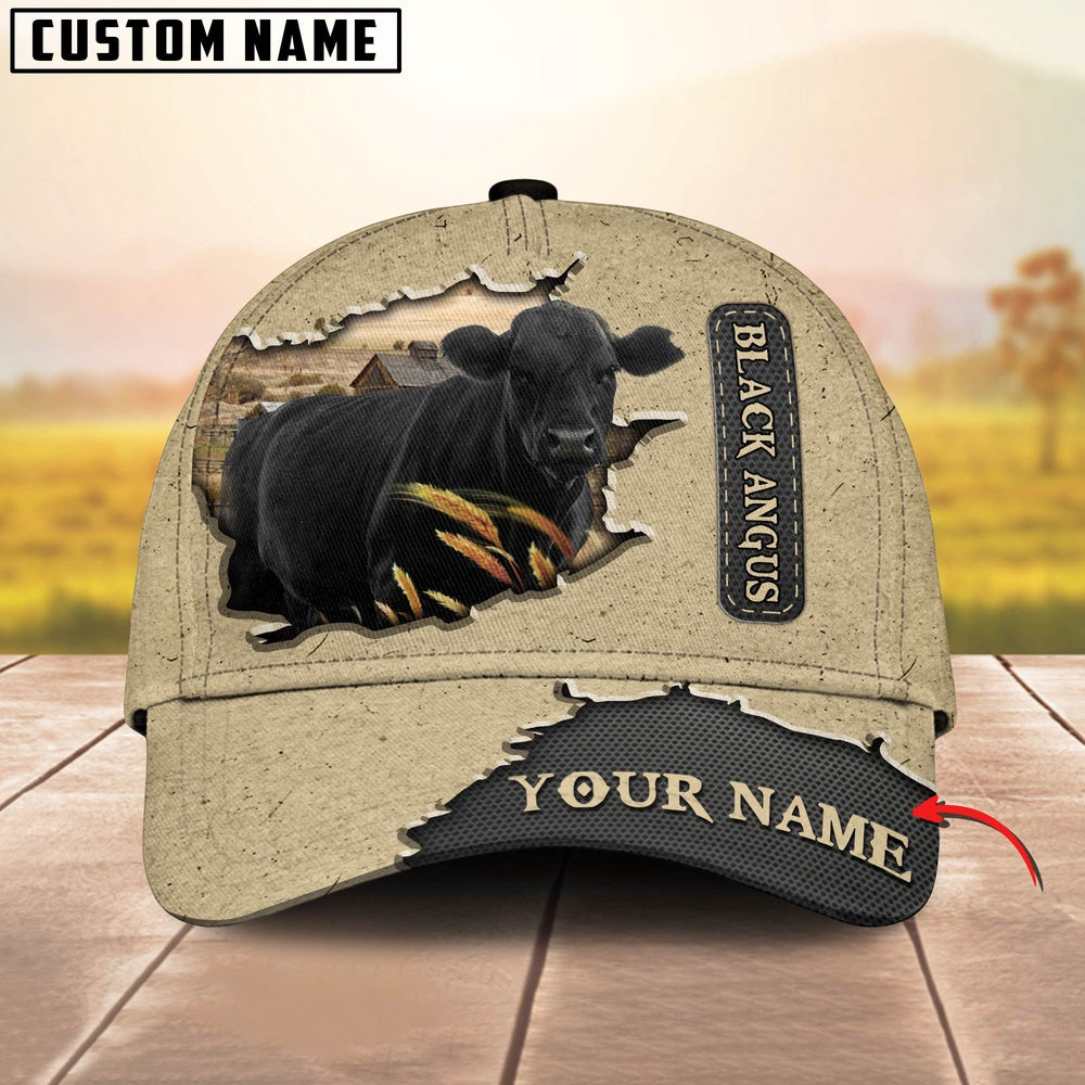 Black Angus Customized Name Khaki Leather Pattern Cap, Farmer Cap, Vintage Farmer Hat, Mens Farmer Hats, Cap For Farmers