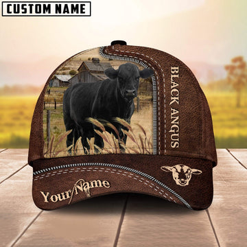 Black Angus Customized Name Leather Pattern Cap, Farmer Cap, Vintage Farmer Hat, Mens Farmer Hats, Cap For Farmers
