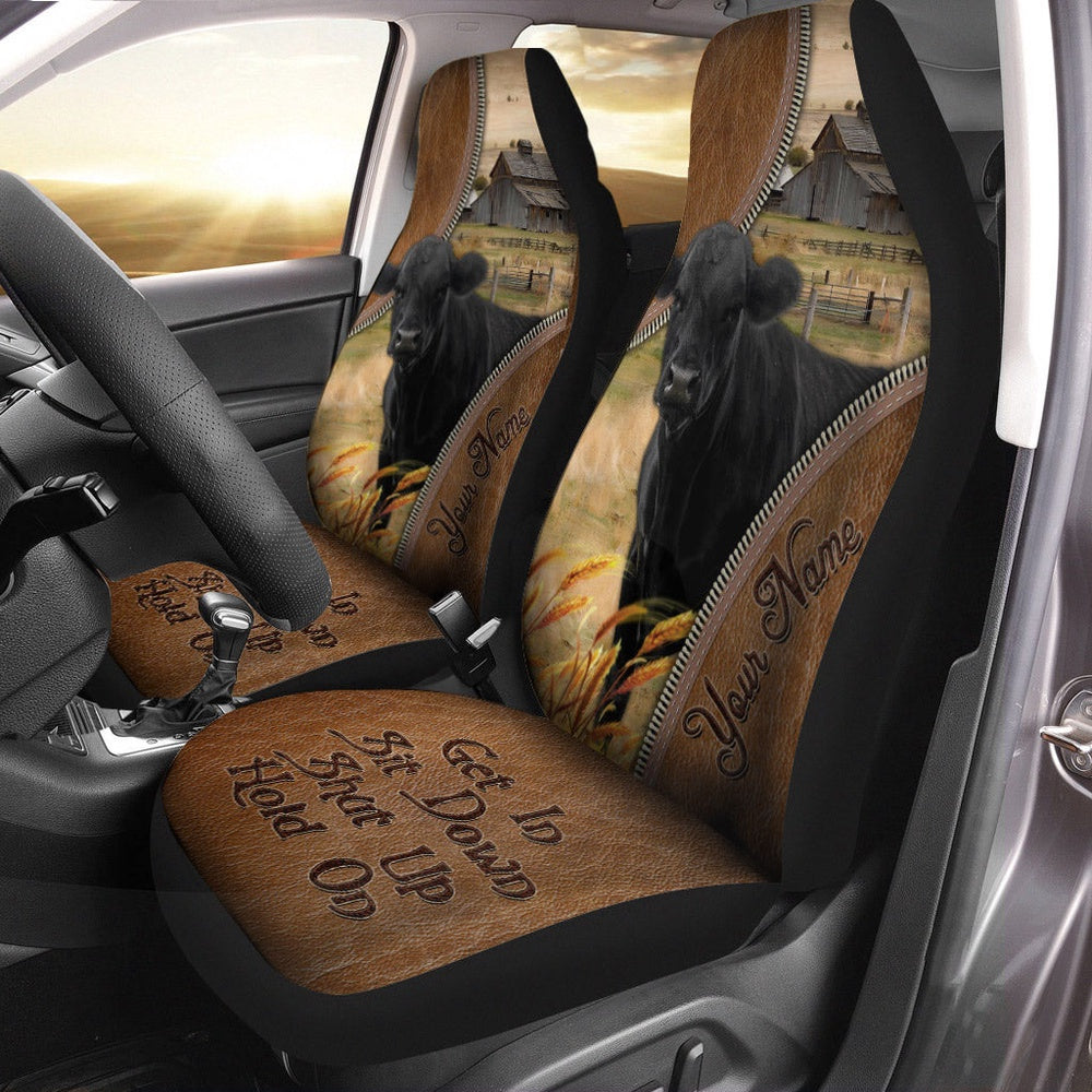 Black Angus Customized Name Leather Pattern Car Seat Cover, Car Seat Cover, Farm Car Seat Cover, Pet Seat Covers