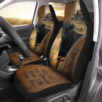 Black Angus Customized Name Leather Pattern Car Seat Cover, Car Seat Cover, Farm Car Seat Cover, Pet Seat Covers