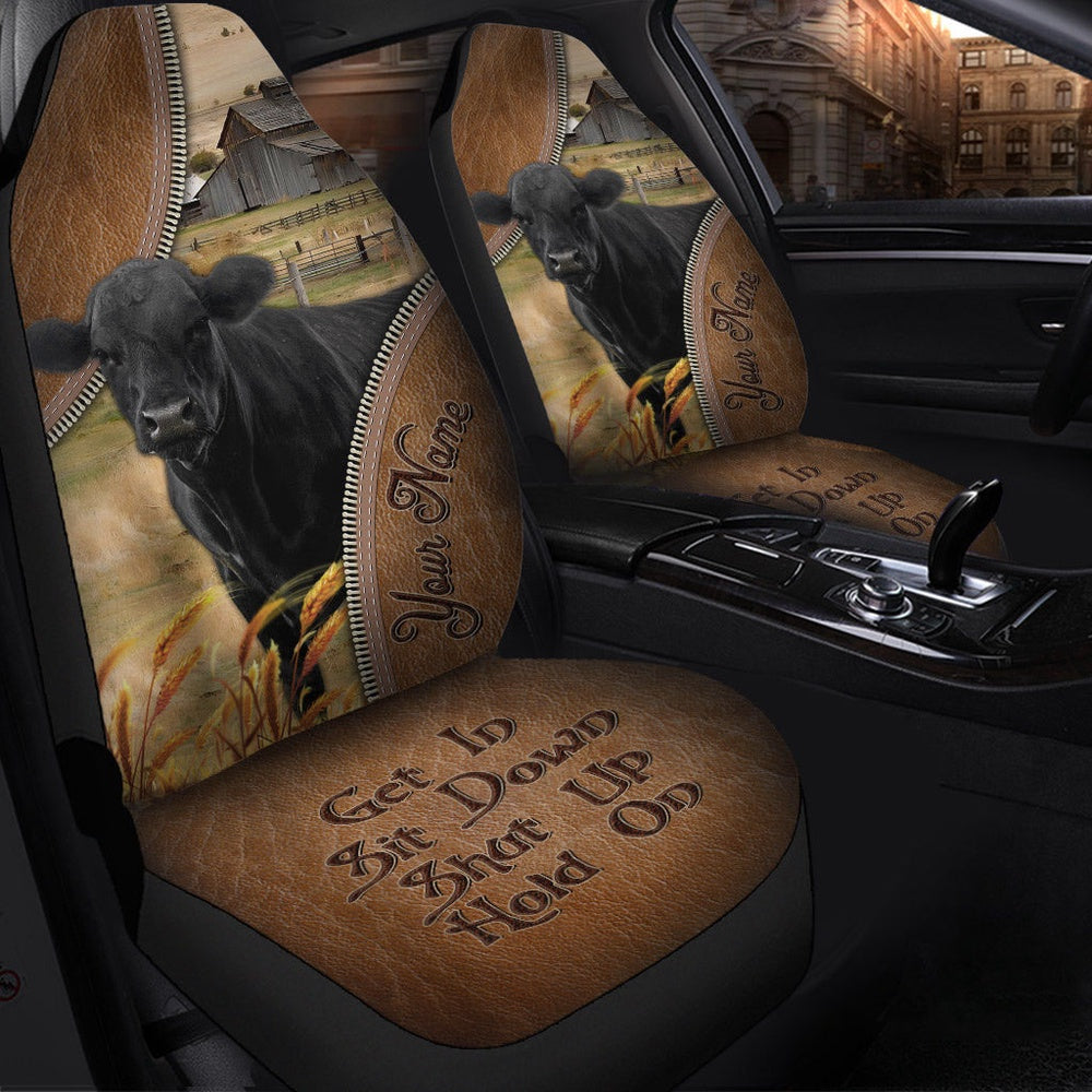 Black Angus Customized Name Leather Pattern Car Seat Cover, Car Seat Cover, Farm Car Seat Cover, Pet Seat Covers