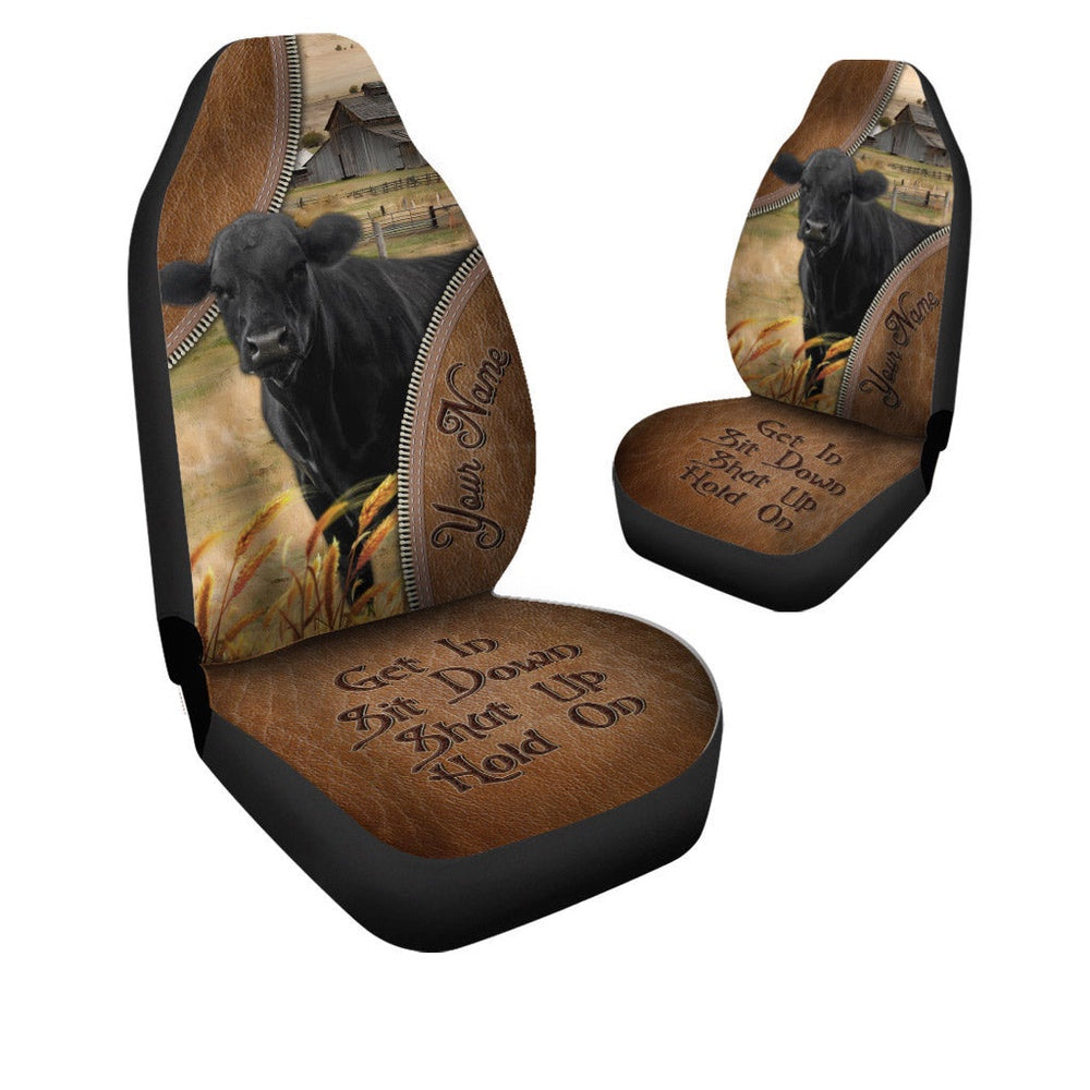 Black Angus Customized Name Leather Pattern Car Seat Cover, Car Seat Cover, Farm Car Seat Cover, Pet Seat Covers