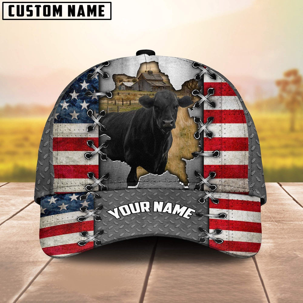 Black Angus Customized Name US Flag Cap, Farmer Cap, Vintage Farmer Hat, Mens Farmer Hats, Cap For Farmers