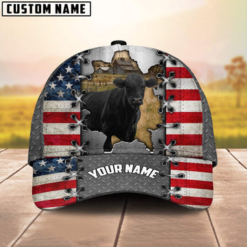 Black Angus Customized Name US Flag Cap, Farmer Cap, Vintage Farmer Hat, Mens Farmer Hats, Cap For Farmers