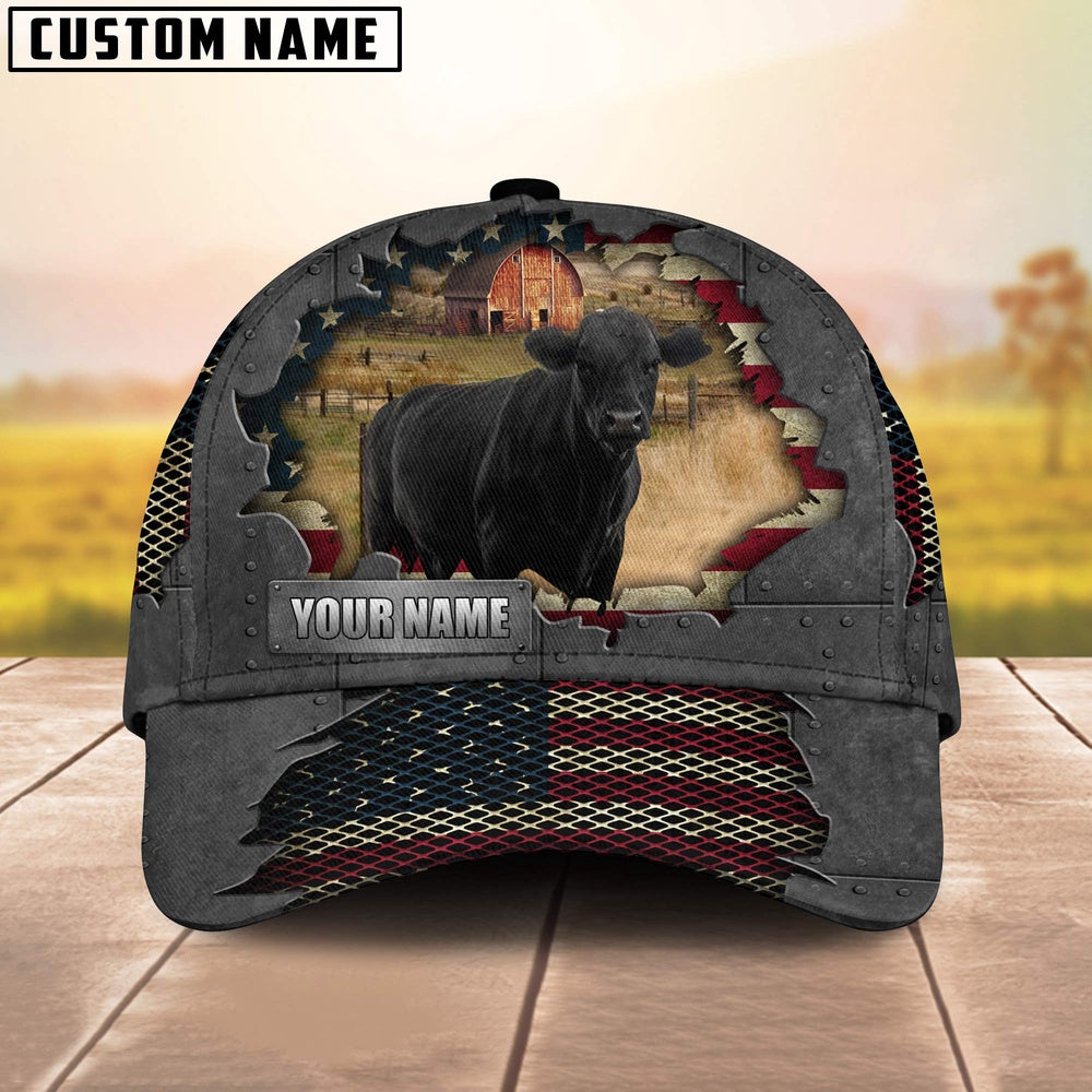 Black Angus Customized Name US Flag Net Cap, Farmer Cap, Vintage Farmer Hat, Mens Farmer Hats, Cap For Farmers