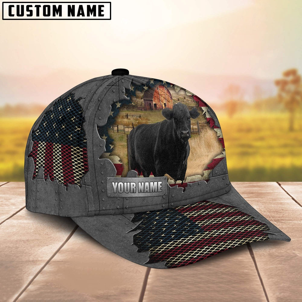 Black Angus Customized Name US Flag Net Cap, Farmer Cap, Vintage Farmer Hat, Mens Farmer Hats, Cap For Farmers