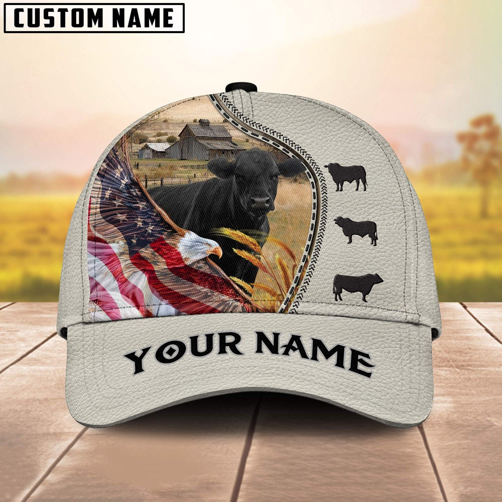 Black Angus Eagle US Flag Leather Pattern Customized 3D Cap, Farmer Cap, Vintage Farmer Hat, Mens Farmer Hats, Cap For Farmers