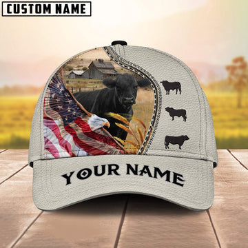 Black Angus Eagle US Flag Leather Pattern Customized 3D Cap, Farmer Cap, Vintage Farmer Hat, Mens Farmer Hats, Cap For Farmers