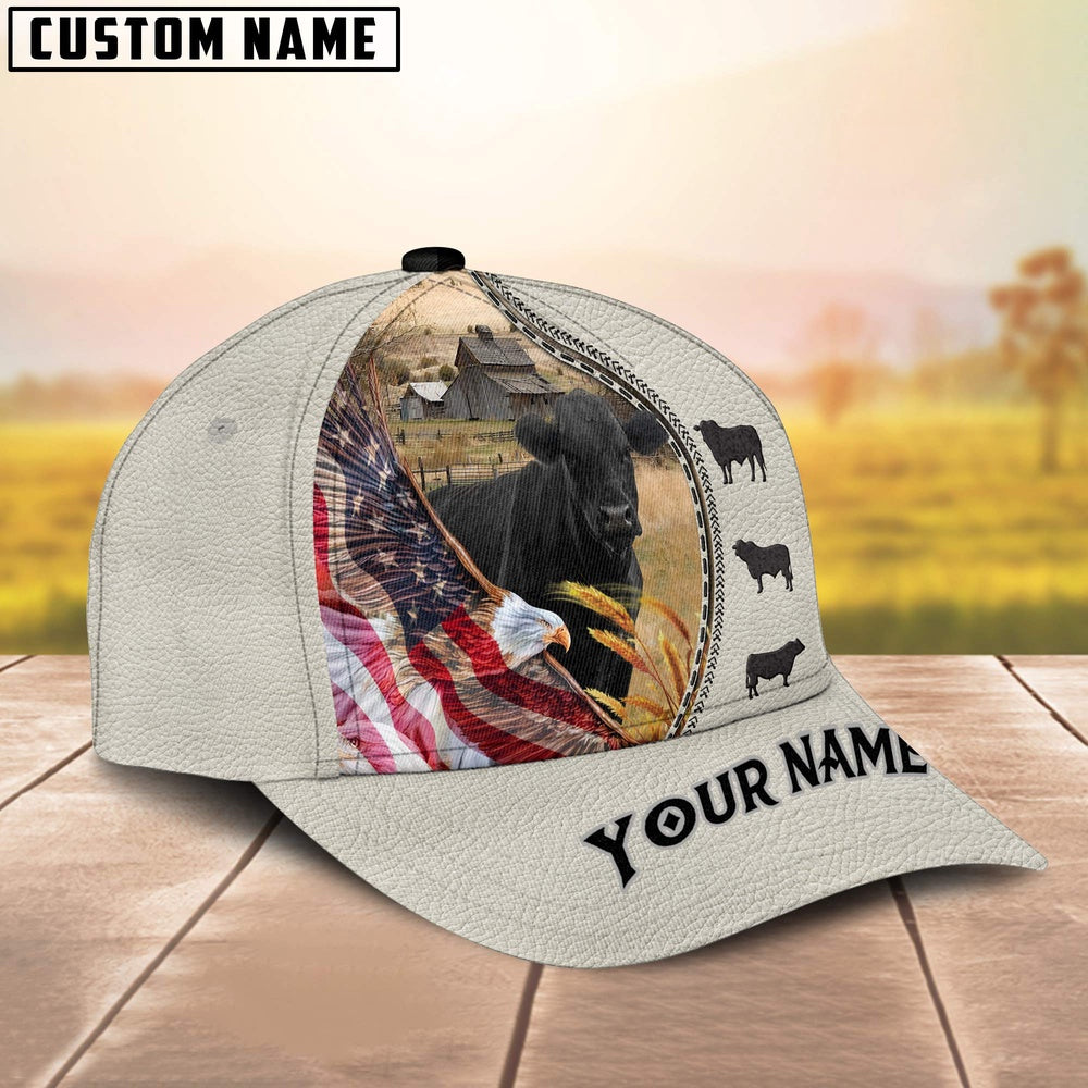 Black Angus Eagle US Flag Leather Pattern Customized 3D Cap, Farmer Cap, Vintage Farmer Hat, Mens Farmer Hats, Cap For Farmers