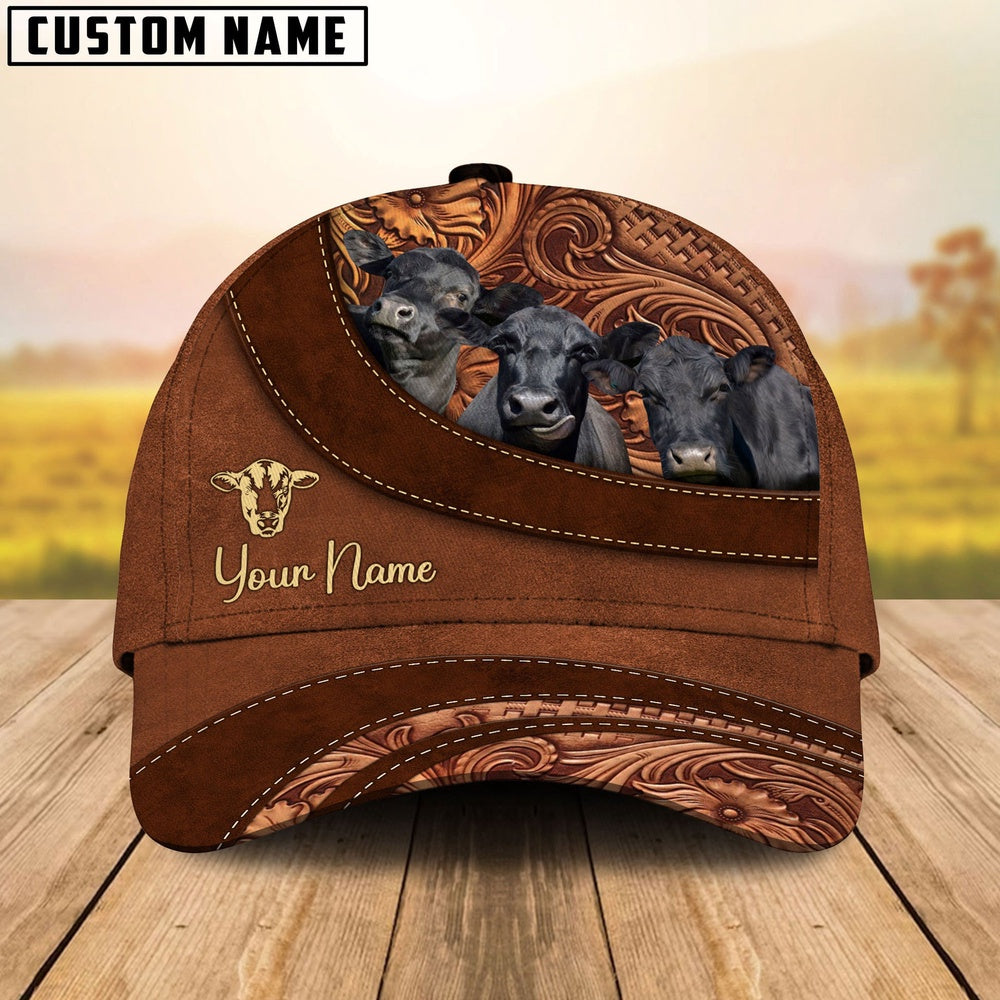 Black Angus Farm Life Beauty Leather Pattern Customized 3D Cap, Farmer Cap, Vintage Farmer Hat, Mens Farmer Hats, Cap For Farmers