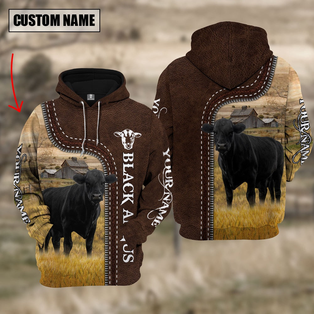 Black Angus Farming Leather Pattern Personalized 3D Hoodie, Farmer Hoodie, Custom Farm Shirts, Farmer T Shirt