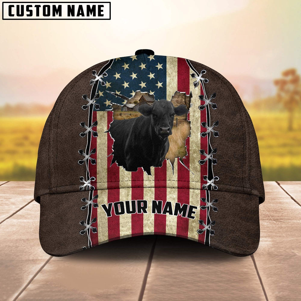 Black Angus Flag Customized Name Denim Cap, Farmer Cap, Vintage Farmer Hat, Mens Farmer Hats, Cap For Farmers