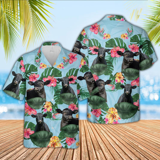 Black Angus Flower Pattern Hawaiian Shirt, Farm Hawaiian Shirt, Farmer Hawaii