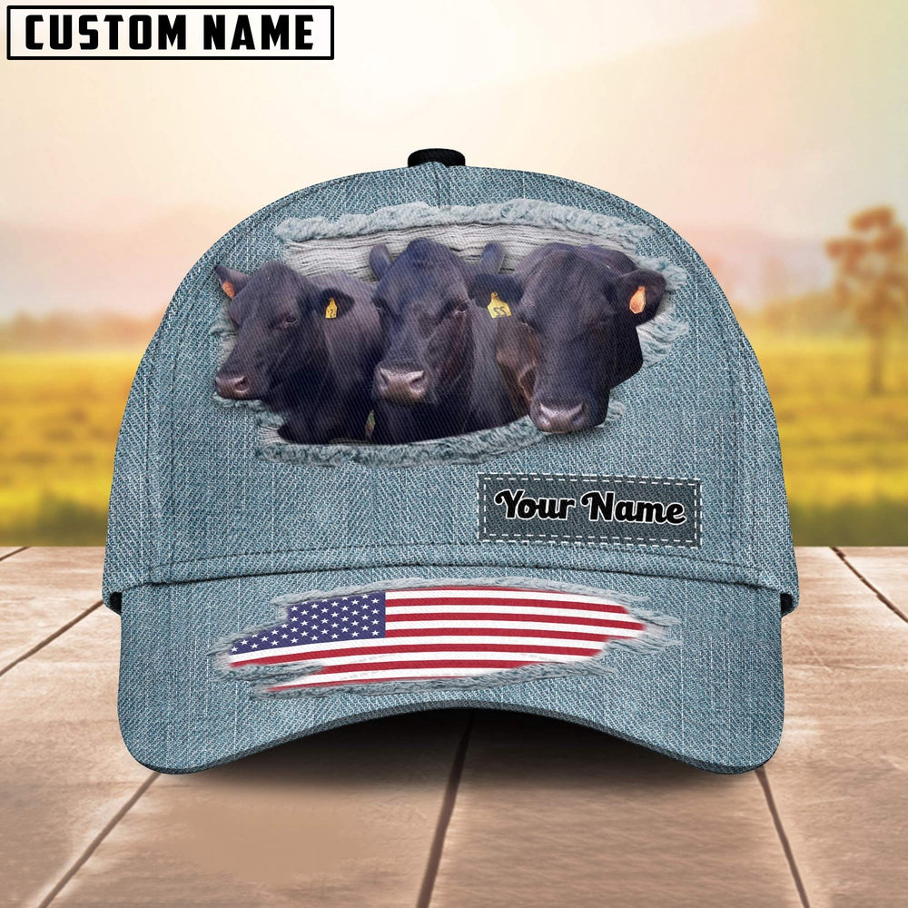 Black Angus For Customer Jeans Pattern Customized Name Cap, Farmer Cap, Vintage Farmer Hat, Mens Farmer Hats, Cap For Farmers