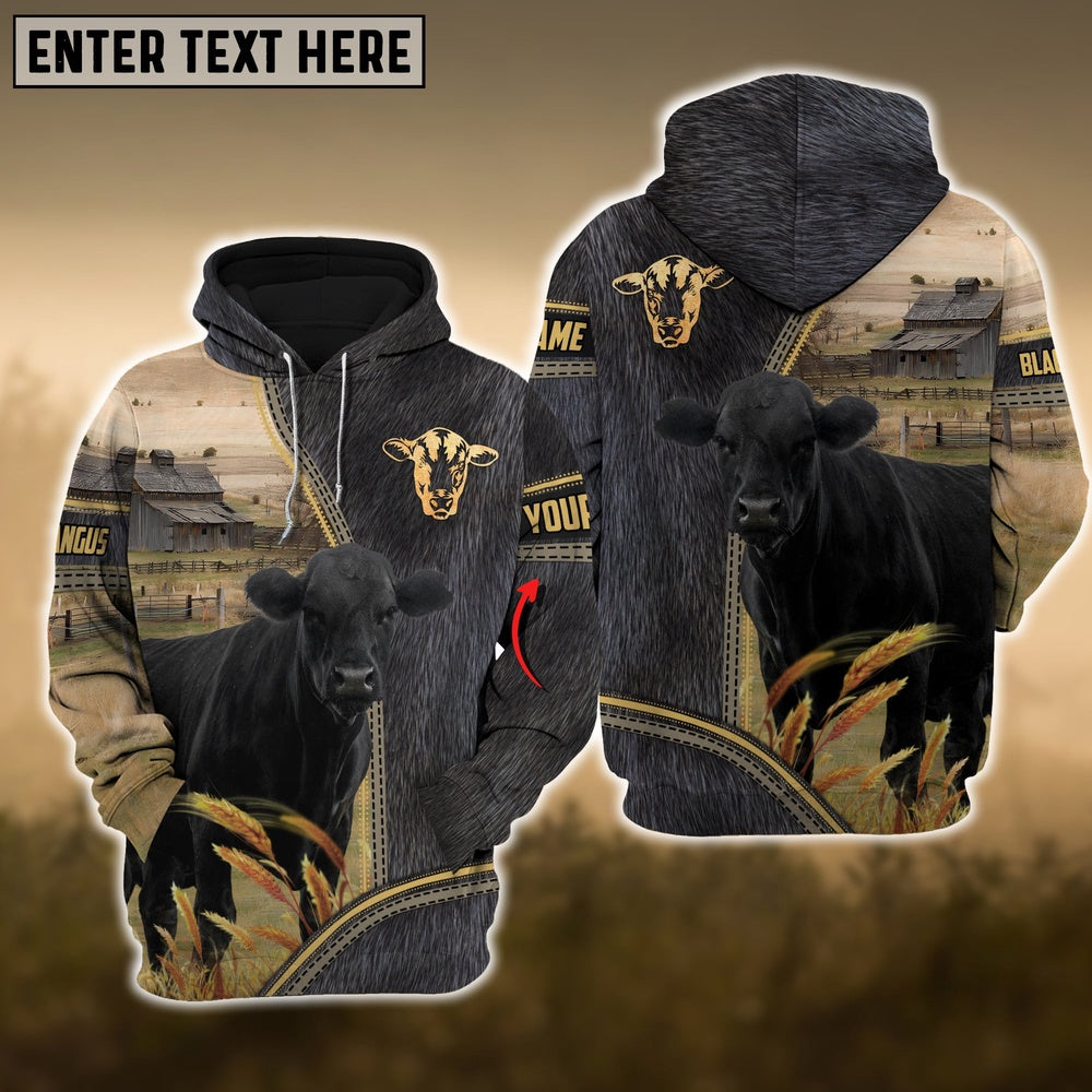 Black Angus Fur And Zipper Pattern Personalized 3D Hoodie, Farmer Hoodie, Custom Farm Shirts, Farmer T Shirt