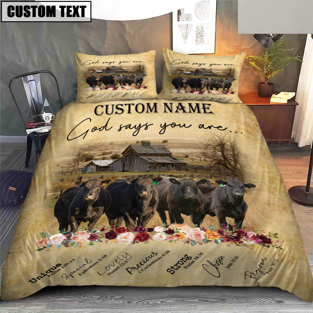 Black Angus God Says You Are Custom Name Bedding Set, Farm Bedding Set, Farmhouse Bedding Set