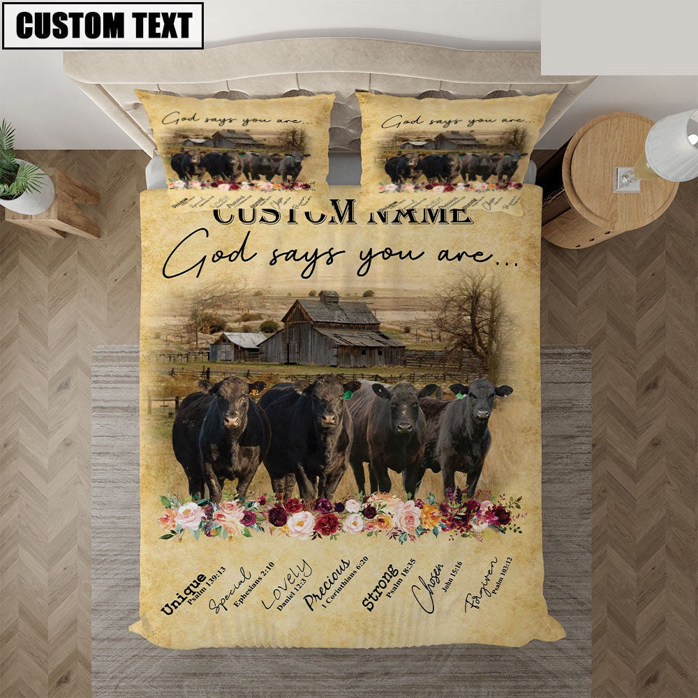 Black Angus God Says You Are Custom Name Bedding Set, Farm Bedding Set, Farmhouse Bedding Set