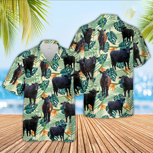 Black Angus Green Pattern Hawaiian Shirt, Farm Hawaiian Shirt, Farmer Hawaii
