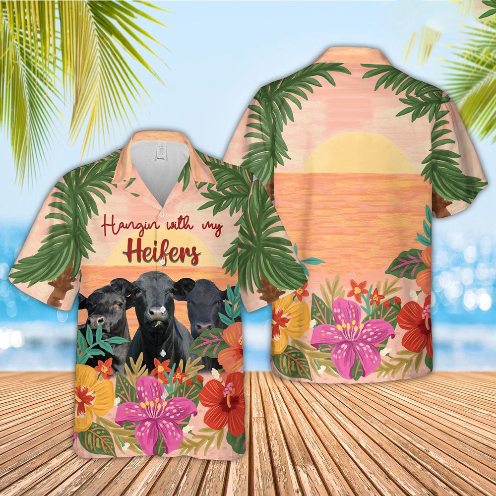 Black Angus Hangin with my Heifers Hawaiian Shirt, Farm Hawaiian Shirt, Farmer Hawaii