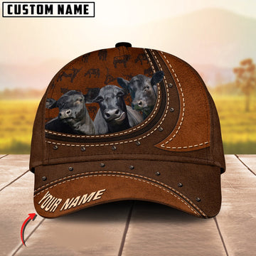 Black Angus Happiness Leather Pattern Art Customized Name Cap, Farmer Cap, Vintage Farmer Hat, Mens Farmer Hats, Cap For Farmers