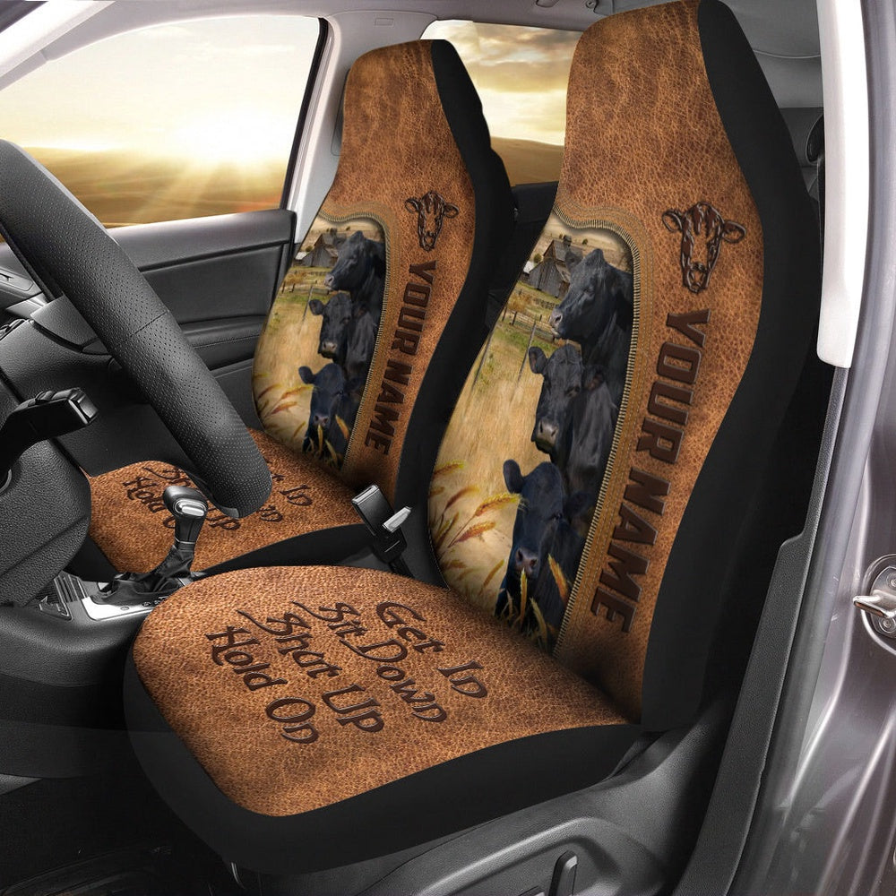 Black Angus Happiness Personalized Name Leather Pattern Car Seat Cover, Car Seat Cover, Farm Car Seat Cover, Pet Seat Covers