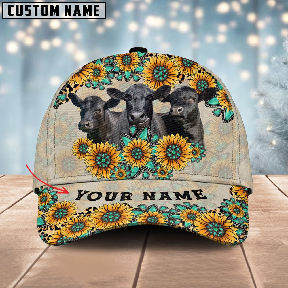 Black Angus Happiness Sun Flowers Pattern Customized 3D Cap, Farmer Cap, Vintage Farmer Hat, Mens Farmer Hats, Cap For Farmers
