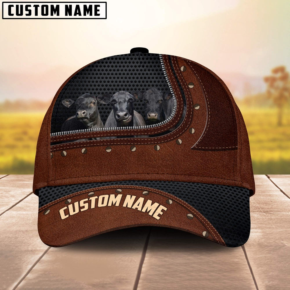 Black Angus Happiness Zipper Pattern Customized Name Cap, Farmer Cap, Vintage Farmer Hat, Mens Farmer Hats, Cap For Farmers
