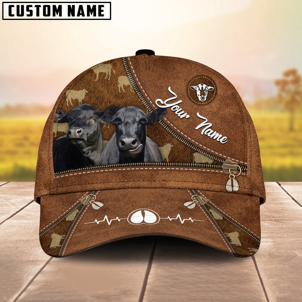 Black Angus Heart Line Farm Lover Pattern Customized 3D Cap, Farmer Cap, Vintage Farmer Hat, Mens Farmer Hats, Cap For Farmers