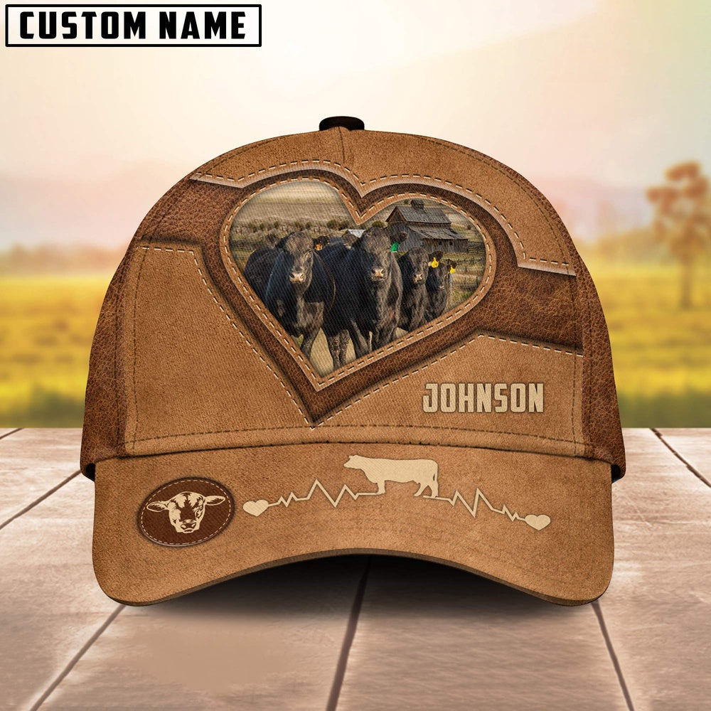 Black Angus Heart Shaped Style Customized Name Cap, Farmer Cap, Vintage Farmer Hat, Mens Farmer Hats, Cap For Farmers
