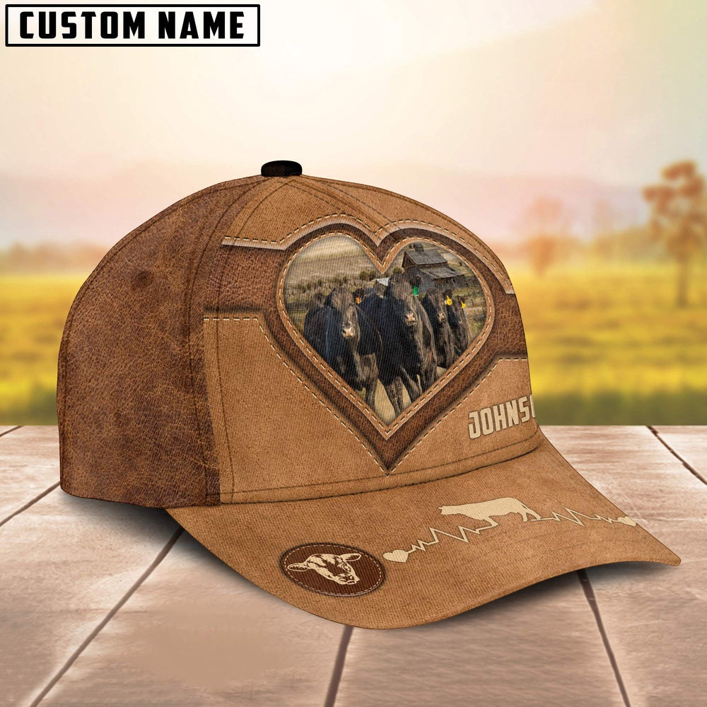 Black Angus Heart Shaped Style Customized Name Cap, Farmer Cap, Vintage Farmer Hat, Mens Farmer Hats, Cap For Farmers