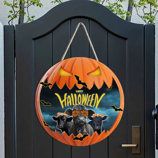 Black Angus In Halloween Decoration Pumkpin Happy Halloween Wooden Sign, Farm Wood Sign, Farmhouse Decor Wooden Signs