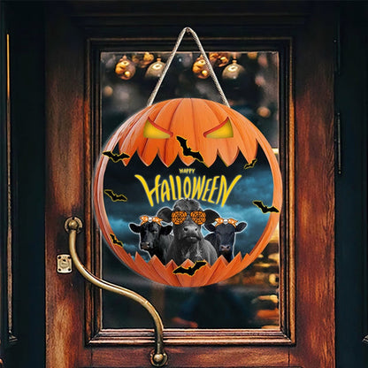 Black Angus In Halloween Decoration Pumkpin Happy Halloween Wooden Sign, Farm Wood Sign, Farmhouse Decor Wooden Signs